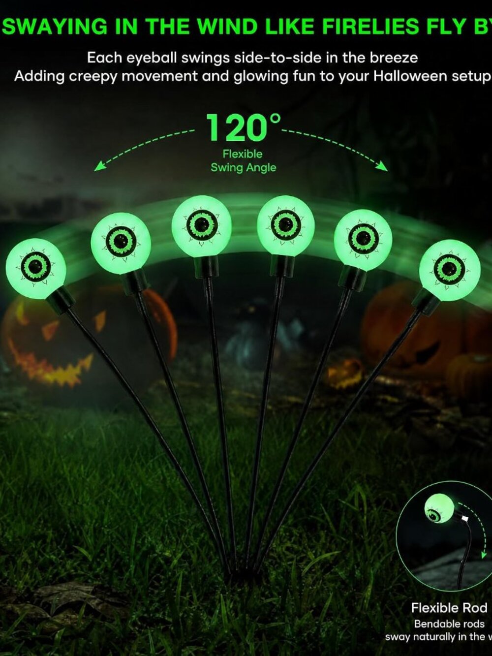 Dazzle Bright Halloween Decorations Outdoor, 2 Pack 12LED Solar Eyeball Pathway